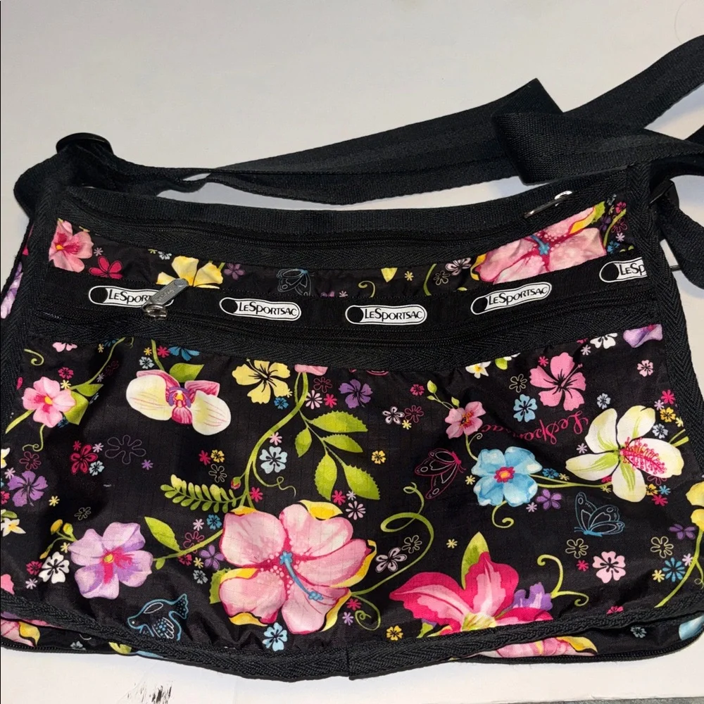 LeSportsac Black Floral Hobo Bag
